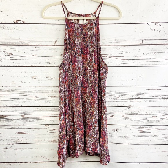 American Eagle Outfitters Dresses & Skirts - American Eagle L Maroon Boho Paisley Floral Sleeveless Prairie Sheath Mini Dress